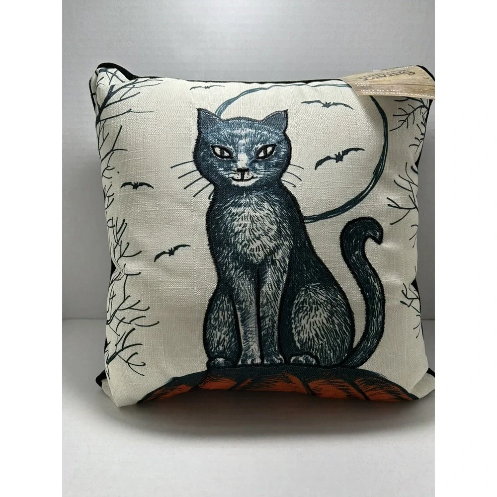 Haunted Living Black Cat Halloween Pillow 14